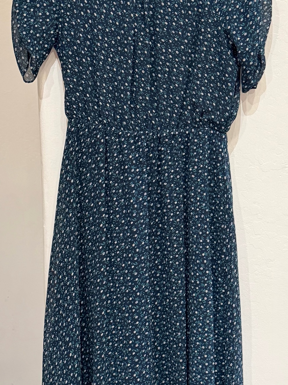 Banana Republic Navy Blue Floral Smocked-Waist Casual Dress